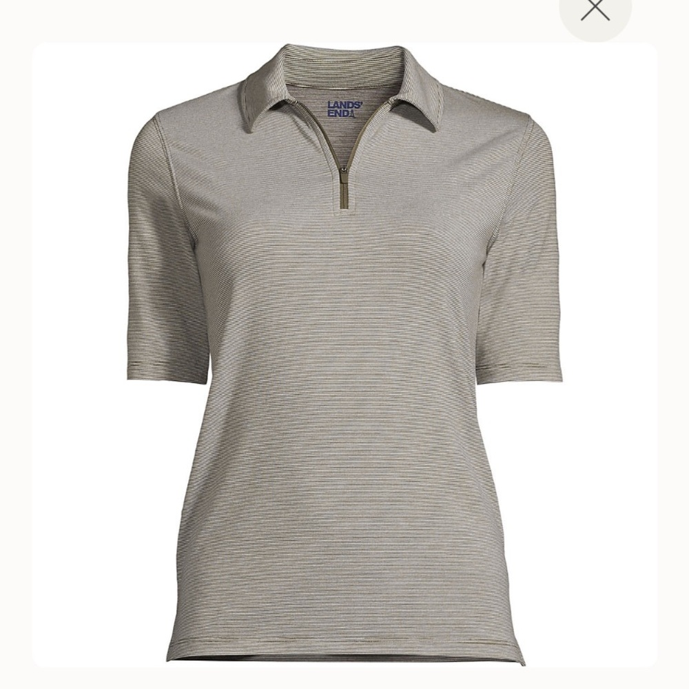 Lands' End Women's Moisture Wicking Green and White Short-Sleeve Polo Top - Picture 2 of 10